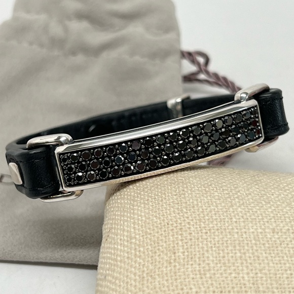 David Yurman Black Diamond Black Leather Band Bracelet .925 - Picture 2 of 10